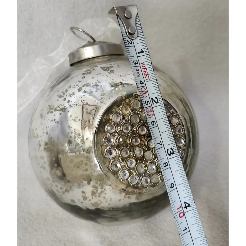 Vintage Large Pottery Barn Mercury Blown Glass Christmas Ornament Silver
